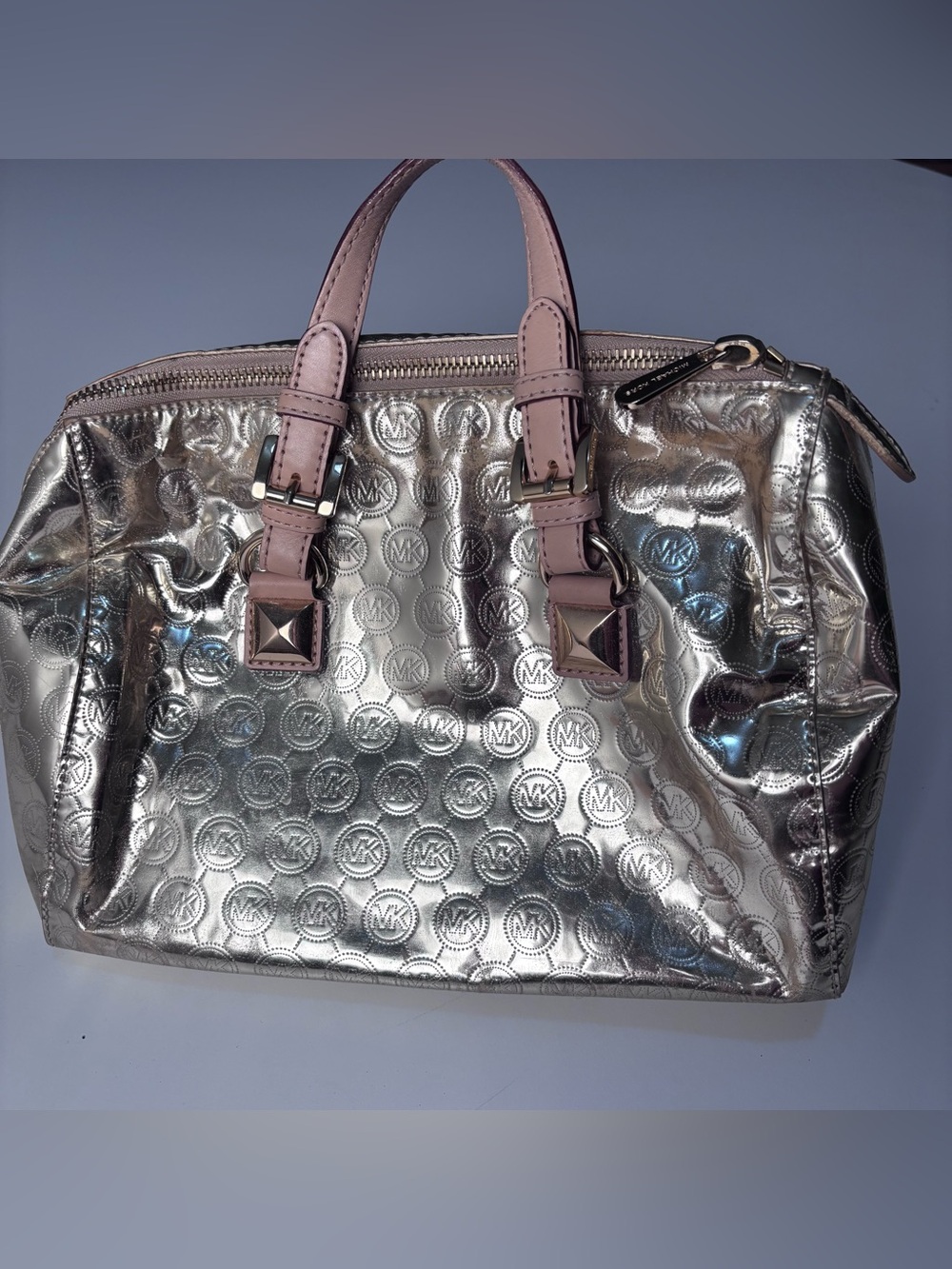 Rare Michael Kors Grayson Metallic Pale Gold Signature Satchel